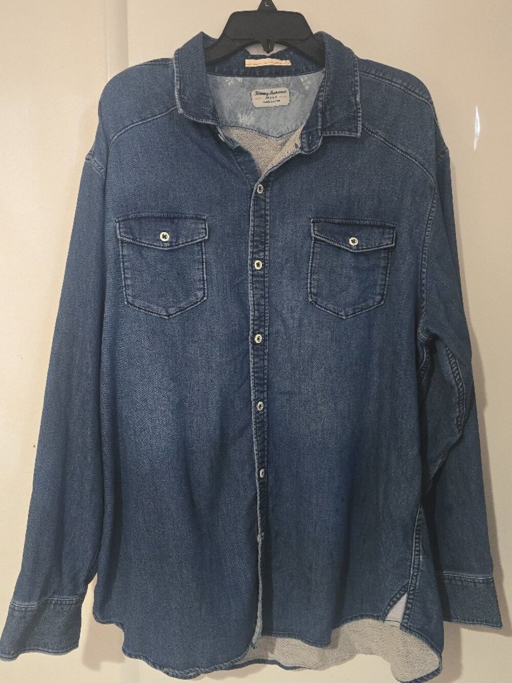 Tommy Bahama Jeans Denim Button-Up Shirt Mens XXL Blue Island Crafted Long Sleev